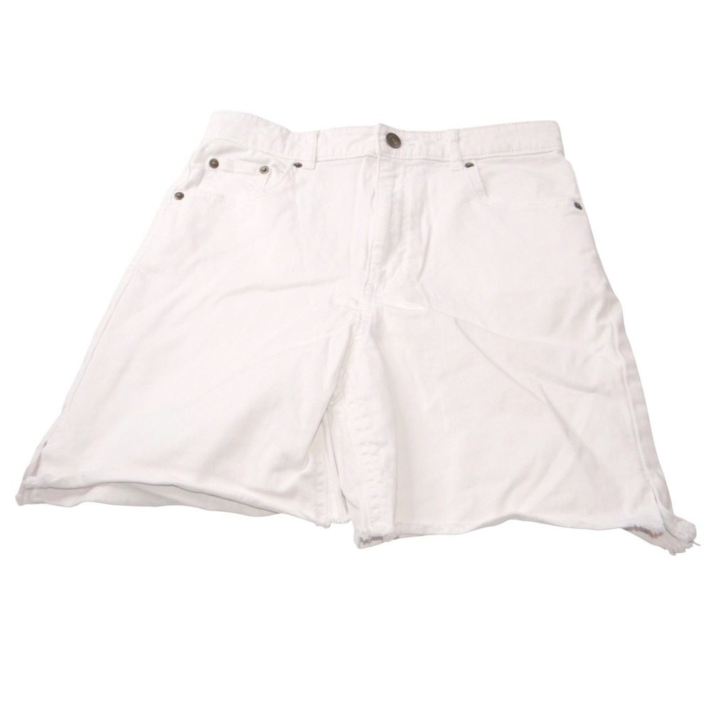 Free Assembly Womens White‎ Longline Denim Shorts Raw Hem Size 14